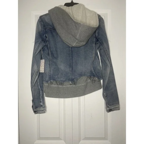 Free People We The Free Perry Hooded Denim Jean Jacket xs blue wash  nwt - Picture 2 of 3